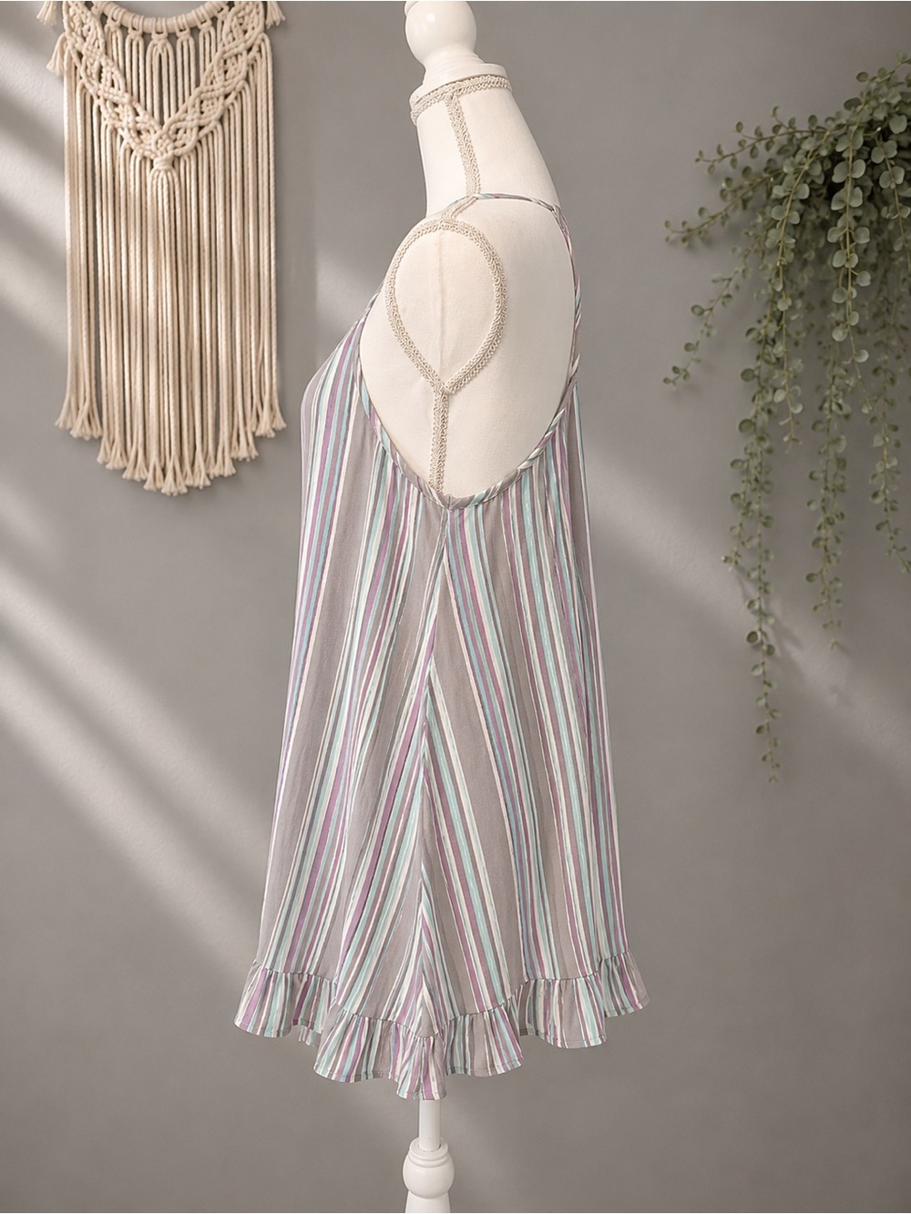 Striped Ruffle-Hem Spaghetti Strap Dress - Picture 3 of 7